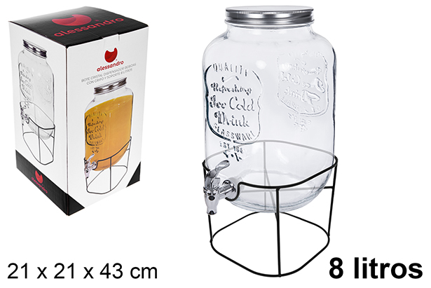 Bote cristal dispensador bebidas con grifo y soporte 8 litros