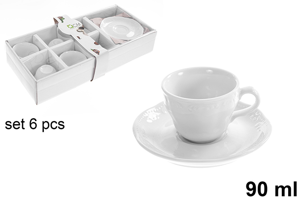 [123224] Lot de 6 tasses à café avec soucoupes, 90 ml