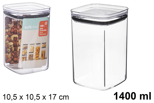 Envase plastico hermético cuadrado multiuso 1400ml