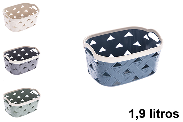 Cesta plástico rectangular diseño cuero 1.9 litros