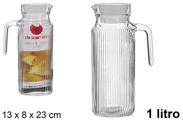 [123277] Brocca ovale in vetro con coperchio bianco, 1 litro