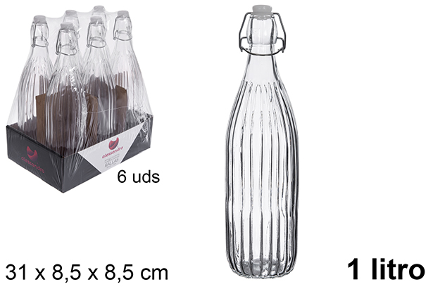 [123288] Botella cristal rayas tapón gaseosa 1 litros