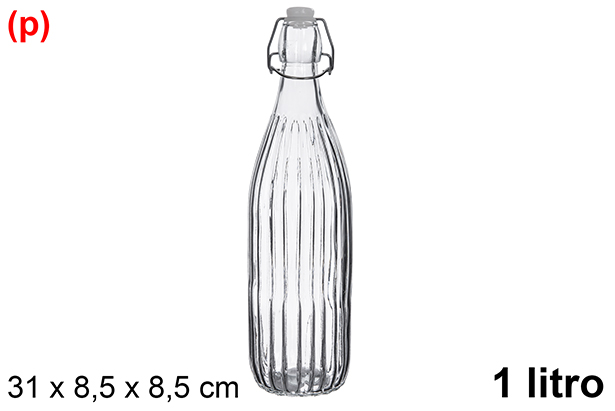 Bottiglia di vetro da 1 litro con tappo a righe per bibite gassate