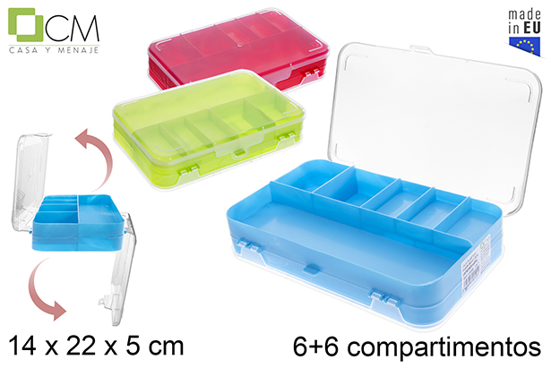 Caja plastico organizadora con doble cara 6+6 compartimentos colores surtidos