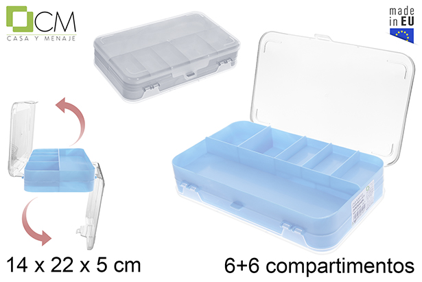 Caja plastico organizadora con doble cara 6+6 compartimentos colores pastel