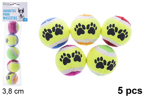 Pack 5 pelotas para mascotas 3.8 cm