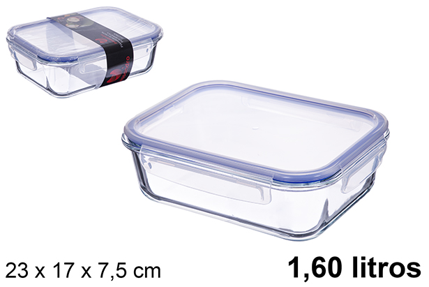 Fiambrera cristal rectangular tapa hermética 1.60 litros