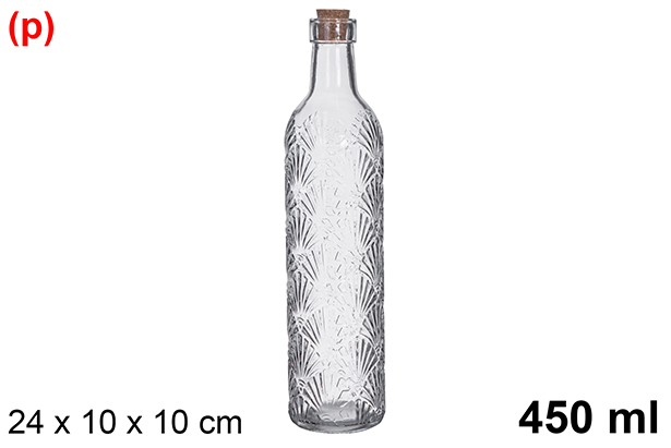 Bottiglia in vetro con conchiglia in rilievo e tappo in sughero, 450 ml