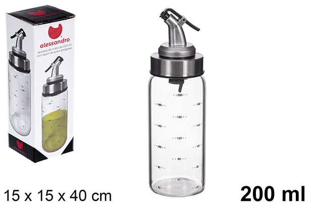 [123361] Glass oiler with drip-free steel cap, 200 ml
