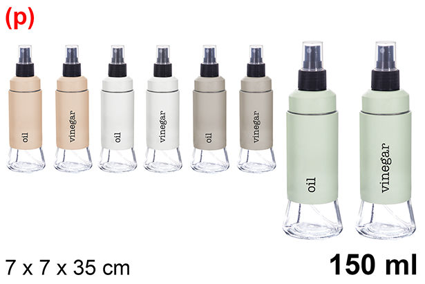 [123369] Aceitera/vinajera cristal surtido con pulverizador de plástico 150 ml