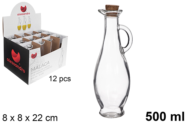 Malaga glass oiler with cork stopper, 500 ml