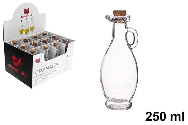 [123383]  Huilier en verre Granada avec bouchon en liège, 250 ml