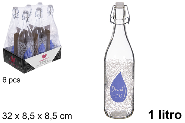 [123385] Botella cristal agua decorado gota agua tapón gaseosa 1 litro
