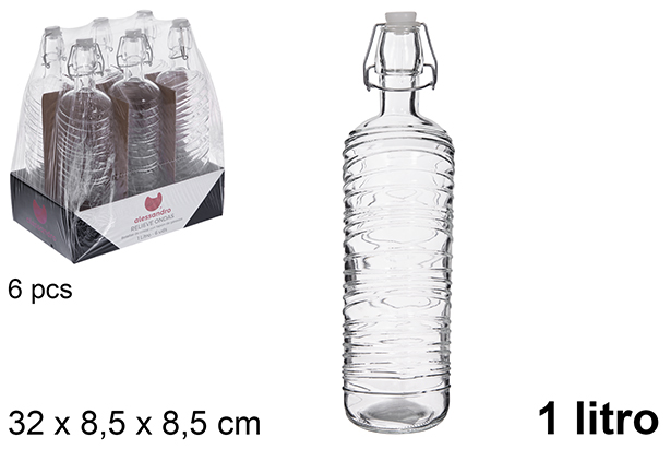 [123388] Glass water bottle with wave relief and soda cap, 1 liter