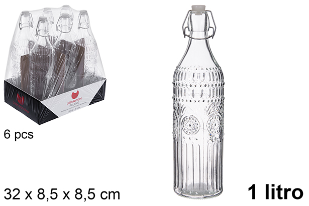[123389] Botella cristal agua relieve tapón gaseosa 1 litro