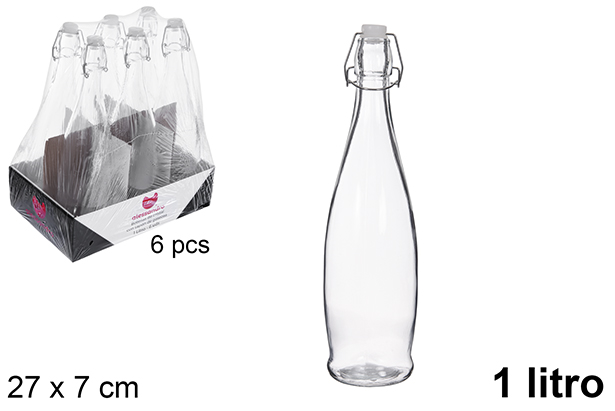 [123390] Bottiglia d'acqua in vetro con tappo per soda, 1 litro