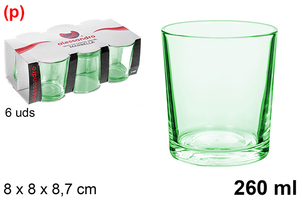 Pack 6 vasos cristal verde Marbella 260 ml
