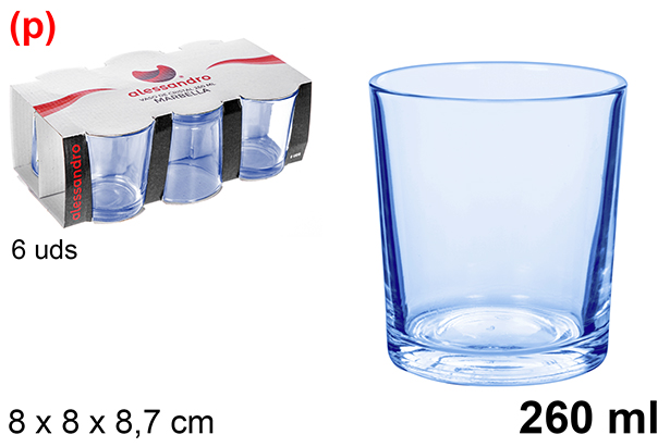 Pack 6 verres en verre bleu Marbella 260 ml