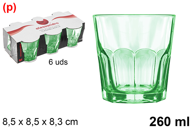 Pack 6 vasos cristal verde Casablanca 260 ml