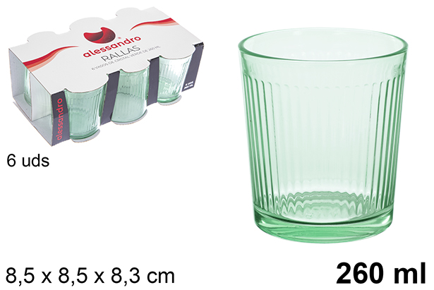 [123405] Pack  6 bicchieri di cristallo a righe verdi 260 ml