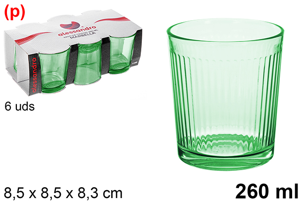 Pack 6 vasos cristal verde Rayas 260 ml