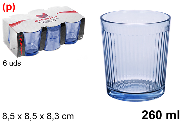 Pack 6 vasos cristal azul Rayas 260 ml