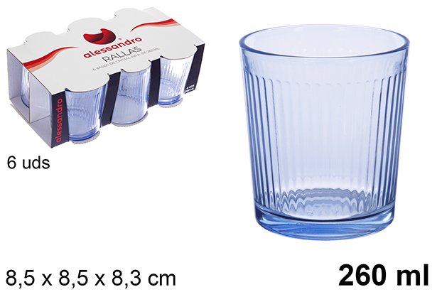 [123406] Pack 6 vasos cristal azul Rayas 260 ml