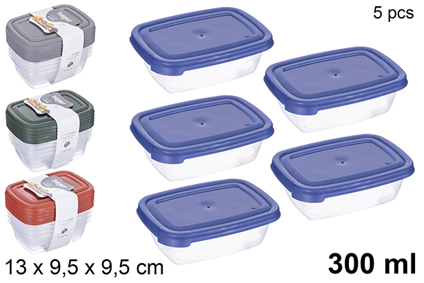 [123468] Set of 5 rectangular lunch boxes – 300ml