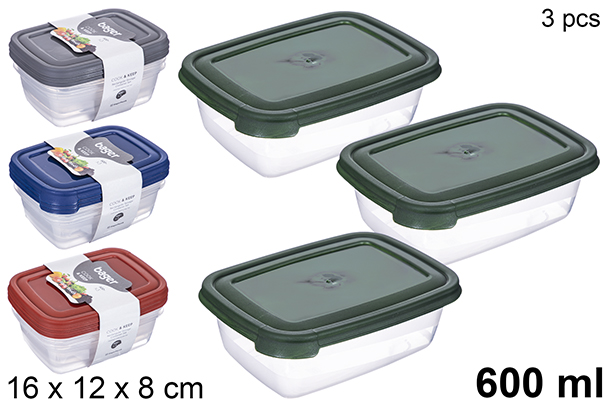 [123469] Ensemble de 3 boîtes à lunch rectangulaires – 600 ml