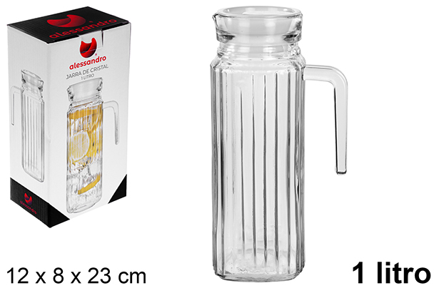 [123480] Brocca per acqua in vetro coperchio bianco 1 litri