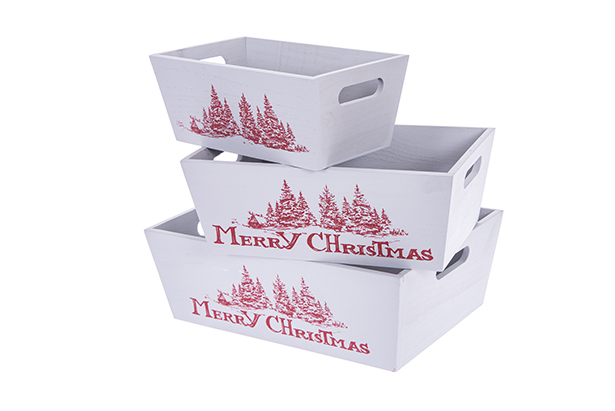 Set of 3 grey wooden boxes MERRY CHRISTMAS decorated Christmas 35x25x12 cm
