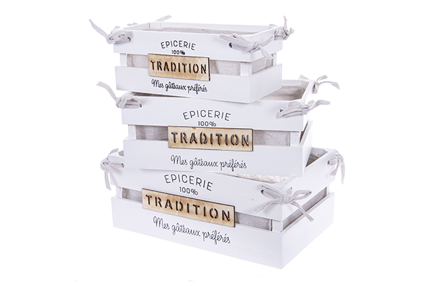 Juego 3 cajas madera blanca TRADITION forrada decorada Navidad 37x23x15 cm