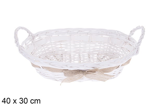 Cesta ovalada blanca con lazo Trevonel 40x30 cm