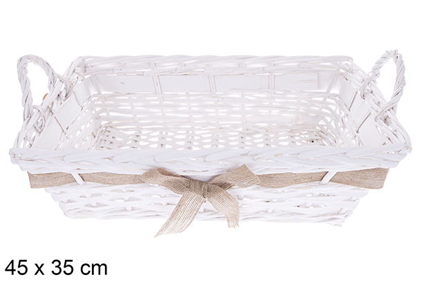 Panier rectangulaire blanc avec ruban Vamirel 45x35 cm