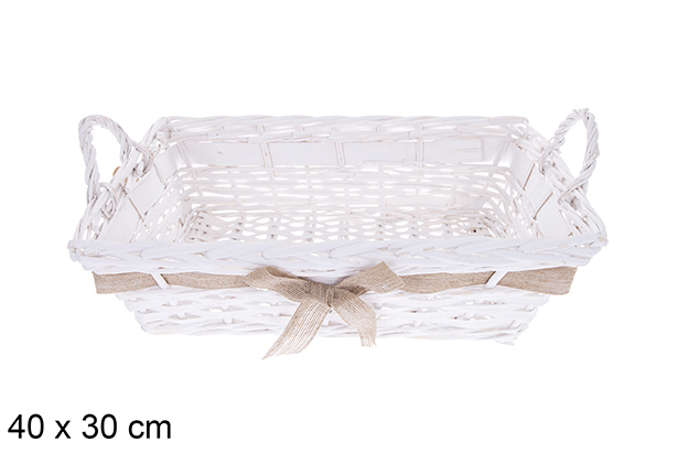 Panier rectangulaire blanc avec ruban Vamirel 40x30 cm