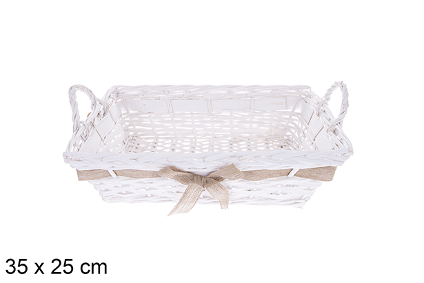 Cesta rectangular blanca con lazo Vamirel 35x25 cm