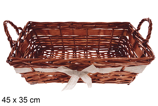 Cesto retangular Vamirel em mogno com laço 45x35 cm