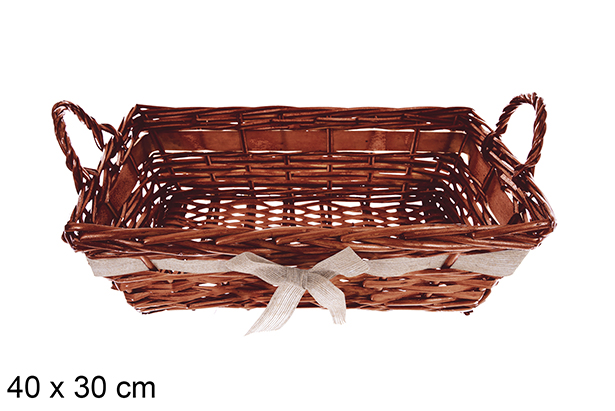Panier rectangulaire blanc avec ruban Vamirel 40x30 cm