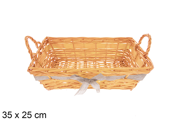 Cesta rectangular miel con lazo Vamirel 35x25 cm