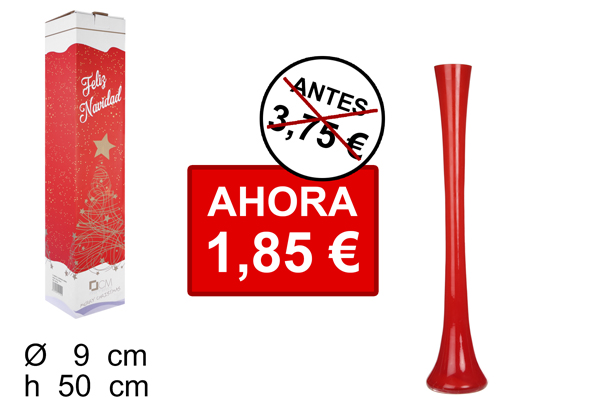 Florero cristal Navidad redondo rojo 50 cm
