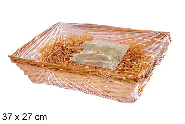 Cesta rectangular miel con paja y celofan 37x27 cm