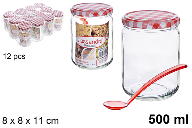 Bote cristal redondo 500ml tapa vichy c/cuchara