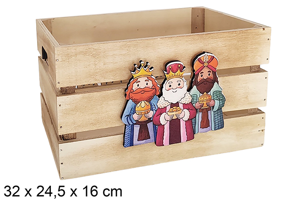 Natural wood box decorated with the Three Wise Men 32x24.5x16cm