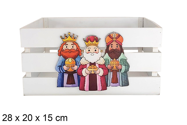 Boîte en bois blanc décorée des Rois mages 28x20x15cm