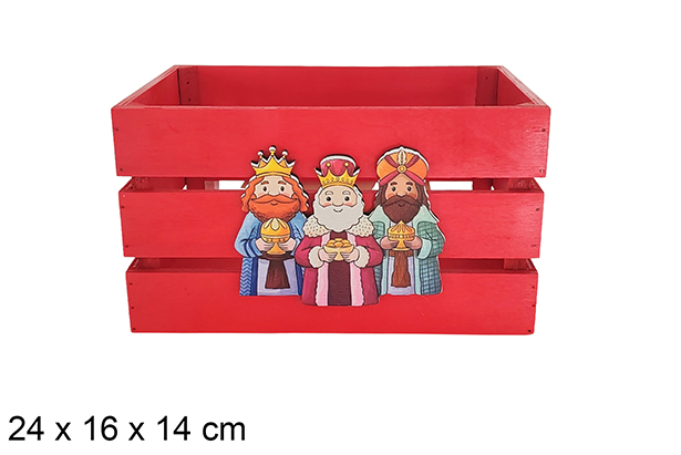 Pack 3 scatole in legno naturale decorate con l'adorazione dei Re Magi 32x24,5x16 cm