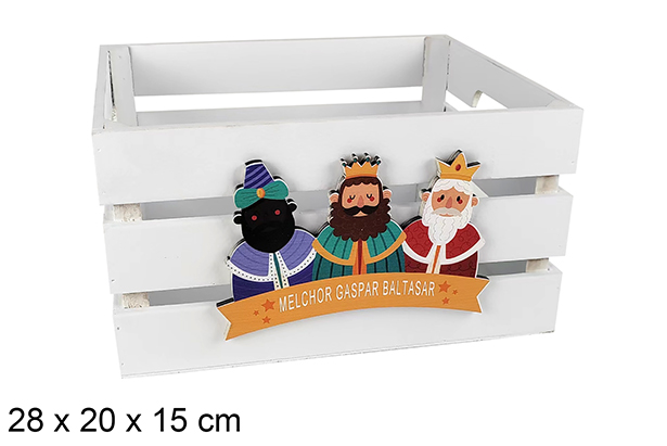 Boîte en bois blanc décorée de l'adoration des Rois mages 28x20x15 cm
