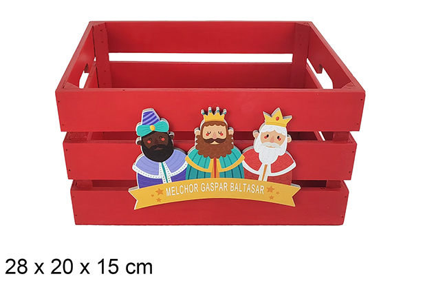 Boîte en bois rouge décorée de l'adoration des Rois mages   28x20x15 cm