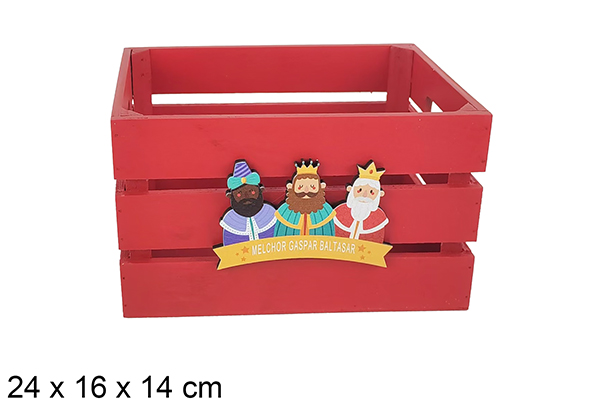 Caja madera roja decorada reyes magos adoración 24x16x14 cm