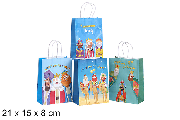 Bolsa regalo Navidad decorada reyes magos 21x15x8 cm