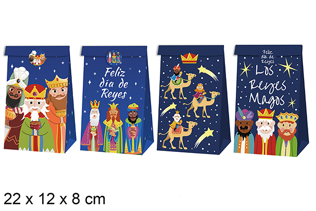 Bolsa regalo Navidad decorada reyes magos 22x12x8 cm